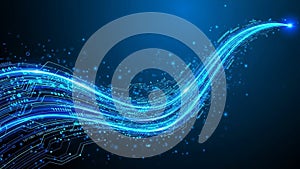 Abstract Blue Digital Stream of Data and Light Trails with Binary Code image photo