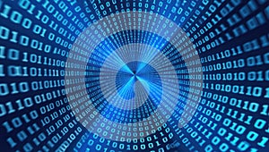 Abstract blue digital tunnel of binary code
