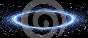 Blue Digital Vortex with Binary Code Stream and Glowing Characters