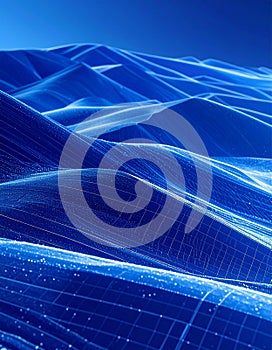 Abstract Blue Digital Wave Landscape