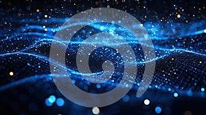 Abstract Blue Digital Wave Network with Glowing Particles