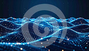 Abstract Blue Digital Wave Network with Glowing Particles