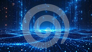 Abstract Blue Digital Wave Particles Flowing