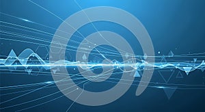 Abstract Blue Digital Waveform Background with Geometric Elements