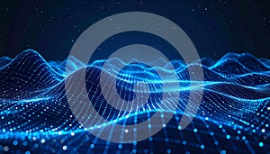 Abstract Blue Digital Waveform Network Background