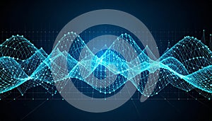 Abstract Blue Digital Waveform Network Visualization