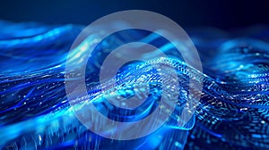 Abstract Blue Digital Waves With Circuitry Pattern