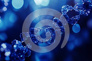 Abstract Blue DNA Strand, 3D Render, Science Background, Genetic Code, Molecular Structure,