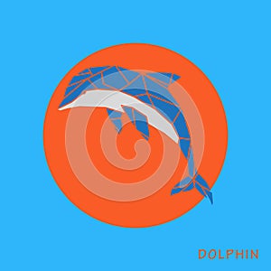 Abstract blue dolphin polygon template.