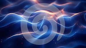 Abstract blue energy waves glowing in dark space digital art background