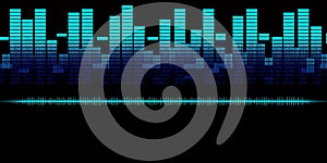Abstract blue equalizer bars on black background