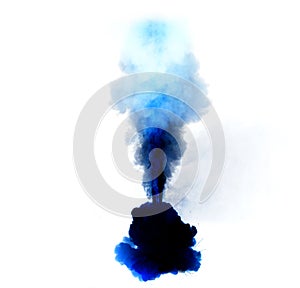 Abstract, blue explosion of fire against white background