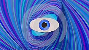 Abstract blue eye. Colorful background. 3d animation.