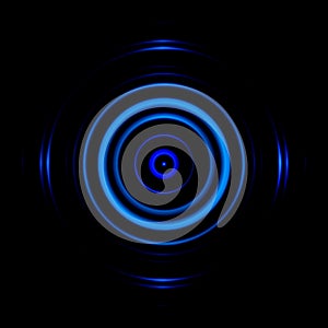 Abstract blue eye effect with photo lens on black background