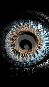 Abstract blue eye with space. An human eye on black background.