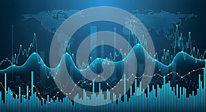 Abstract Blue Financial Data Visualization with World Map