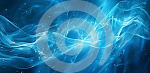 Abstract blue flowing waves with sparkling particles photo