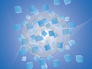 Abstract blue flying cubes background