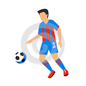 Abstract in blue football player with ball. Soccer player Isolated on a white background. FIFA world cup. Football