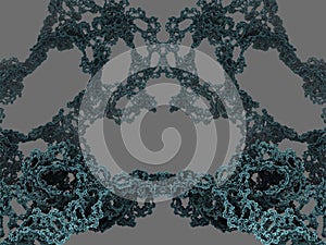 Abstract blue fractal structure on the grey background. Symmetrical structrure. 3d illustration, 3d objects