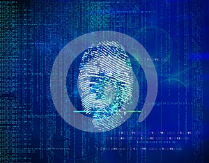 Abstract blue future background binary code and fingerprints