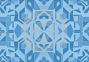 Abstract blue geometric pattern featuring a symmetrical design with interconnected hexagons,