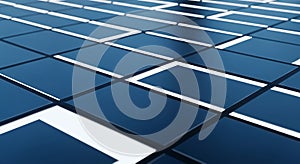 Abstract Blue Geometric Pattern with White Lines and Squares