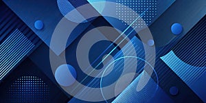 Abstract blue geometric shapes background design with overlapping layers and linear patterns. Generative AI