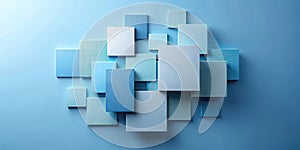 Abstract blue geometric shapes composition on a smooth surface. Generative AI