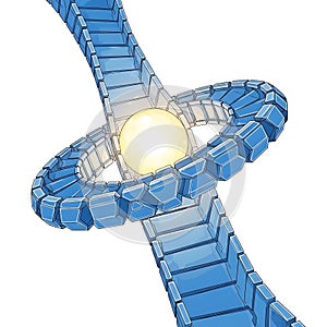 Abstract Blue Geometric Structure with Glowing Sphere Center