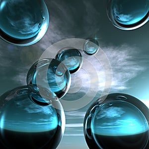 Abstract Blue Glass Spheres