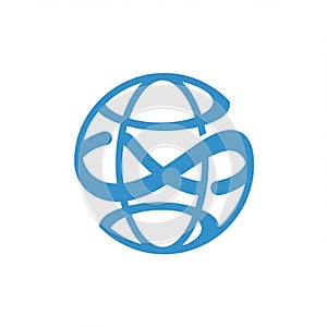An abstract, blue globe logo on a white background. The design features curved lines