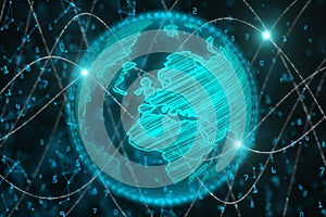 Glowing binary code globe