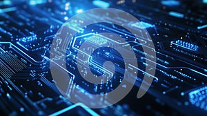 Abstract Blue Glowing Circuit Board Technology Background