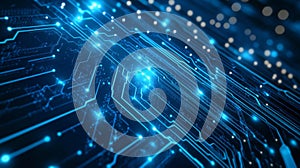 Abstract Blue Glowing Circuit Board Technology Background