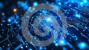 Abstract Blue Glowing Circuit Board Technology Background