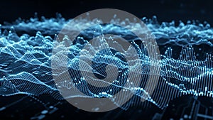 Abstract blue glowing digital waveform data visualization on dark background technology