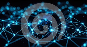 Abstract blue glowing network of connections representing digital data flow and technology