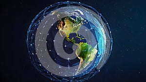 Abstract blue glowing planet Earth.