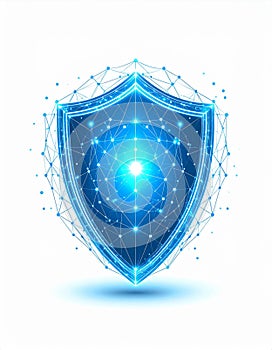 Abstract Blue Glowing Shield Digital Security Concept