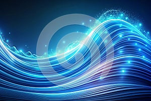 Abstract blue glowing wave data flow, digital background, technology presentation