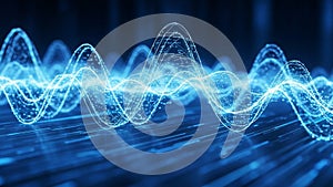 Abstract blue glowing waveform representing sound or data visualization