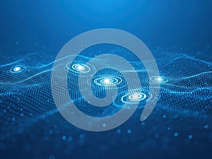 Abstract blue glowing waves and light patterns creating futuristic digital network or data stream background