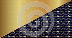Abstract blue and gold background with a floral texture in the background