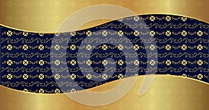 Abstract blue and gold background with a floral texture in the background