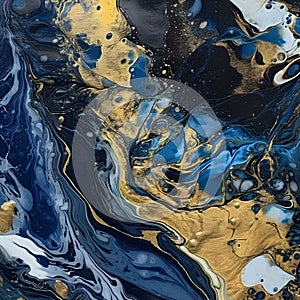 Abstract blue, gold background in Fluidart style for banners, posters. Generative AI