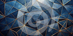 Abstract blue and gold geometric triangular pattern background. Generative AI