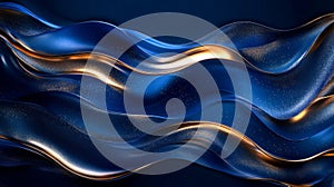 Abstract Blue And Gold Glitter Waves Background