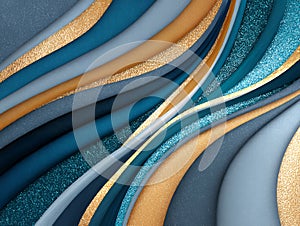Abstract Blue Gold Glitter Waves Background