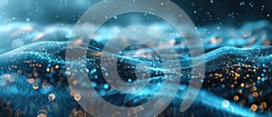 Abstract Blue and Gold Glowing Light with Bouncing Bokeh Effect